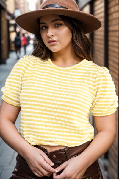 Plus Size Striped Round Neck T-Shirt Shop One Place