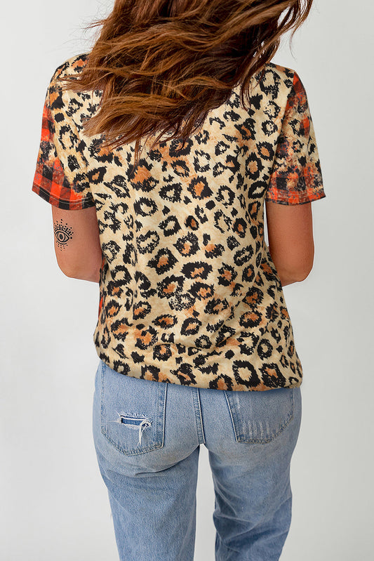 Leopard Round Neck Short Sleeve T-Shirt Shop One Place