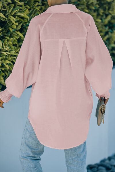 Pocketed Button Up Long Sleeve Shirt Shop One Place
