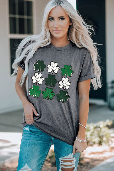 Lucky Clover Round Neck Short Sleeve T-Shirt Shop One Place