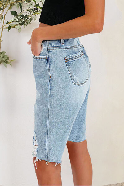Distressed Pocketed Denim Shorts Shop One Place