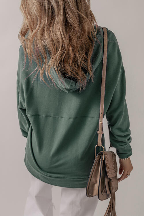 V-Neck Long Sleeve Hooded Top Shop One Place