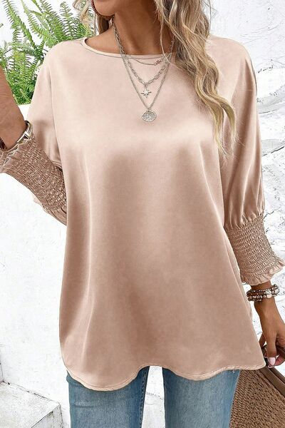 Round Neck Batwing Sleeve Blouse Shop One Place