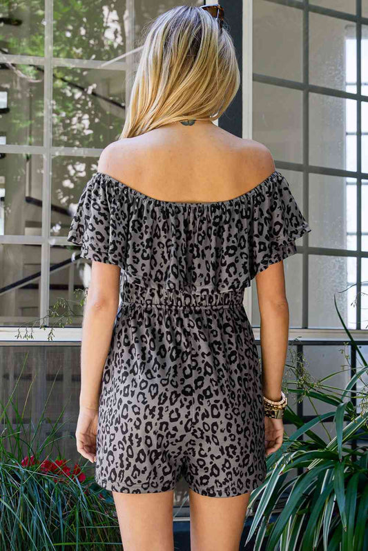 Leopard Off-Shoulder Romper with Pockets Shop One Place