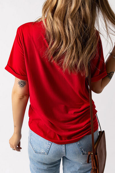 Heart Round Neck Short Sleeve T-Shirt Shop One Place