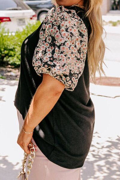 Plus Size Printed Short Sleeve Blouse Shop One Place