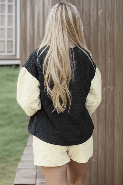 Texture Contrast Top and Shorts Set Shop One Place