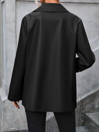 Pocketed Button Up Collared Neck Blazer Shop One Place