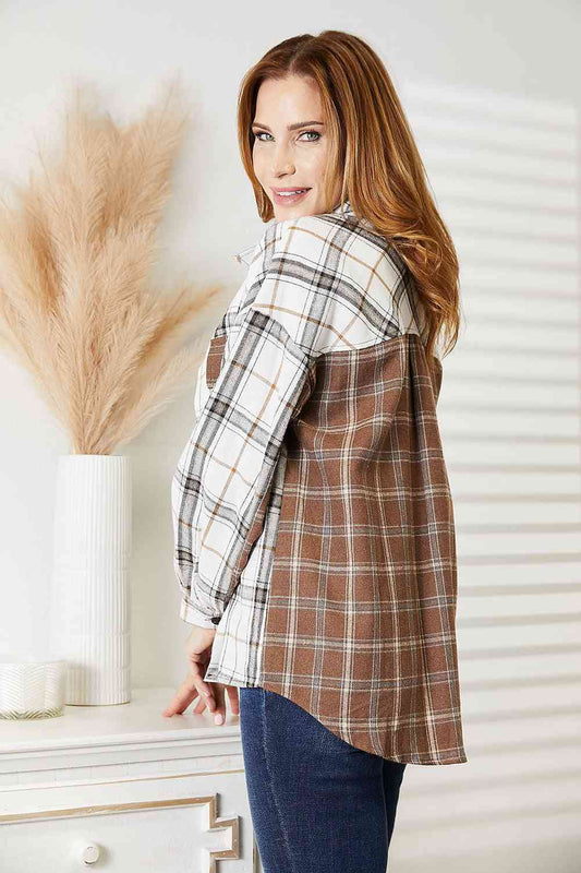 Double Take Plaid Contrast Button Up Shirt Jacket Shop One Place