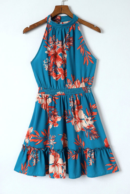 Floral Smocked Waist Sleeveless Dress Shop One Place