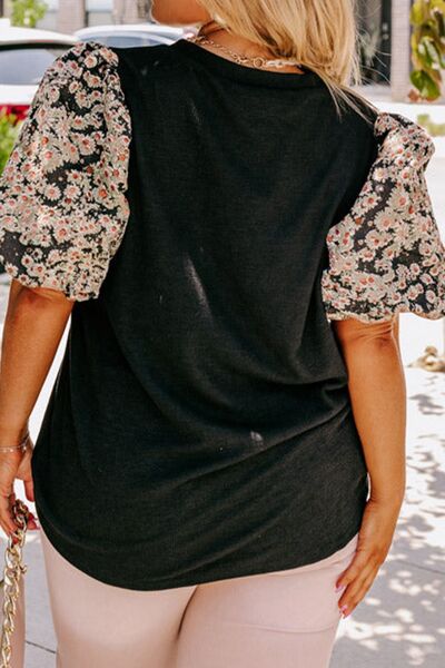 Plus Size Printed Short Sleeve Blouse Shop One Place