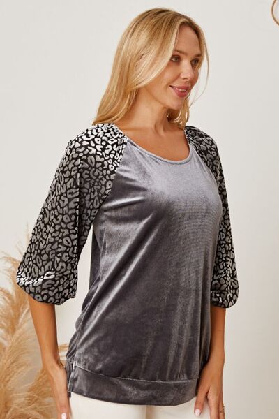 Leopard Round Neck Half Sleeve Blouse Shop One Place