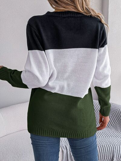 Cable-Knit Striped Button Up Cardigan Shop One Place