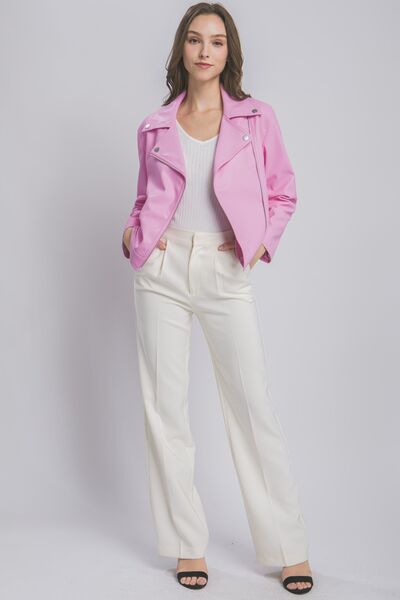 LOVE TREE Collared Neck Zip Up Jacket Shop One Place