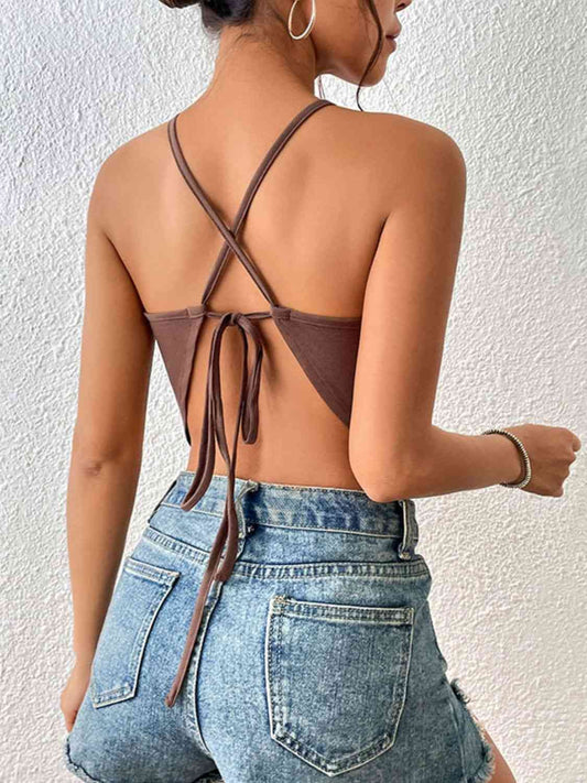Crisscross Tie Back Slit Sleeveless Top Shop One Place