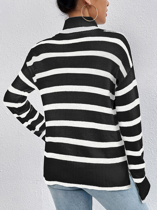 Striped Turtleneck Long Sleeve Sweater Shop One Place