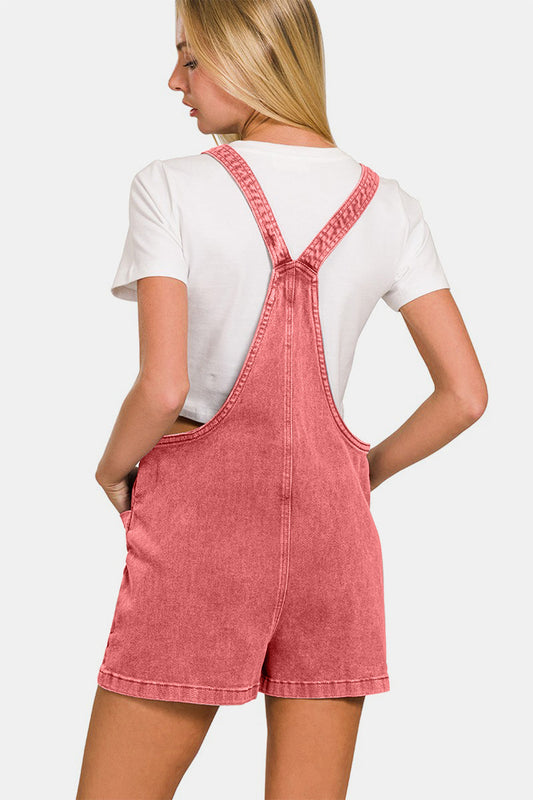 Zenana Washed Knot Strap Rompers Shop One Place