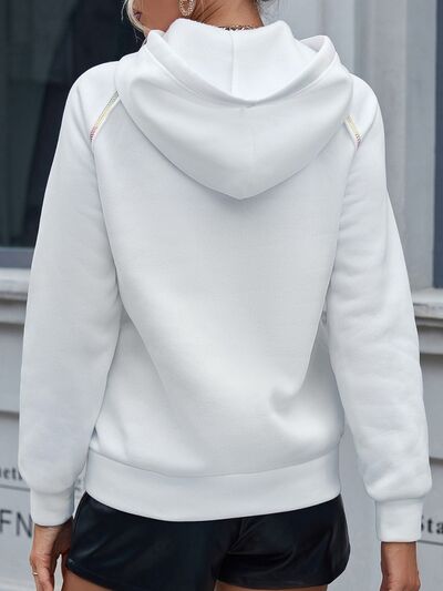 Contrast Stitching Drawstring Raglan Sleeve Hoodie Shop One Place