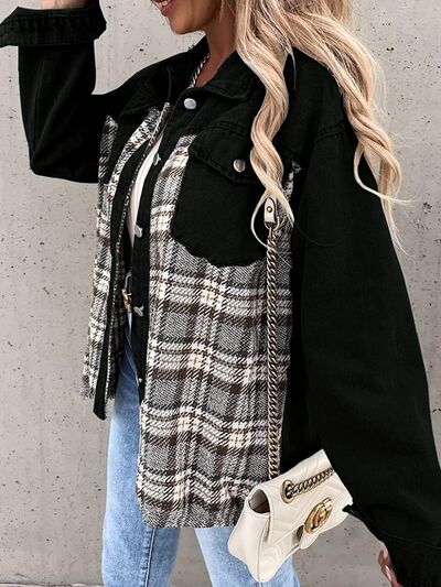 Plaid Button Up Dropped Shoulder Jacket Shop One Place