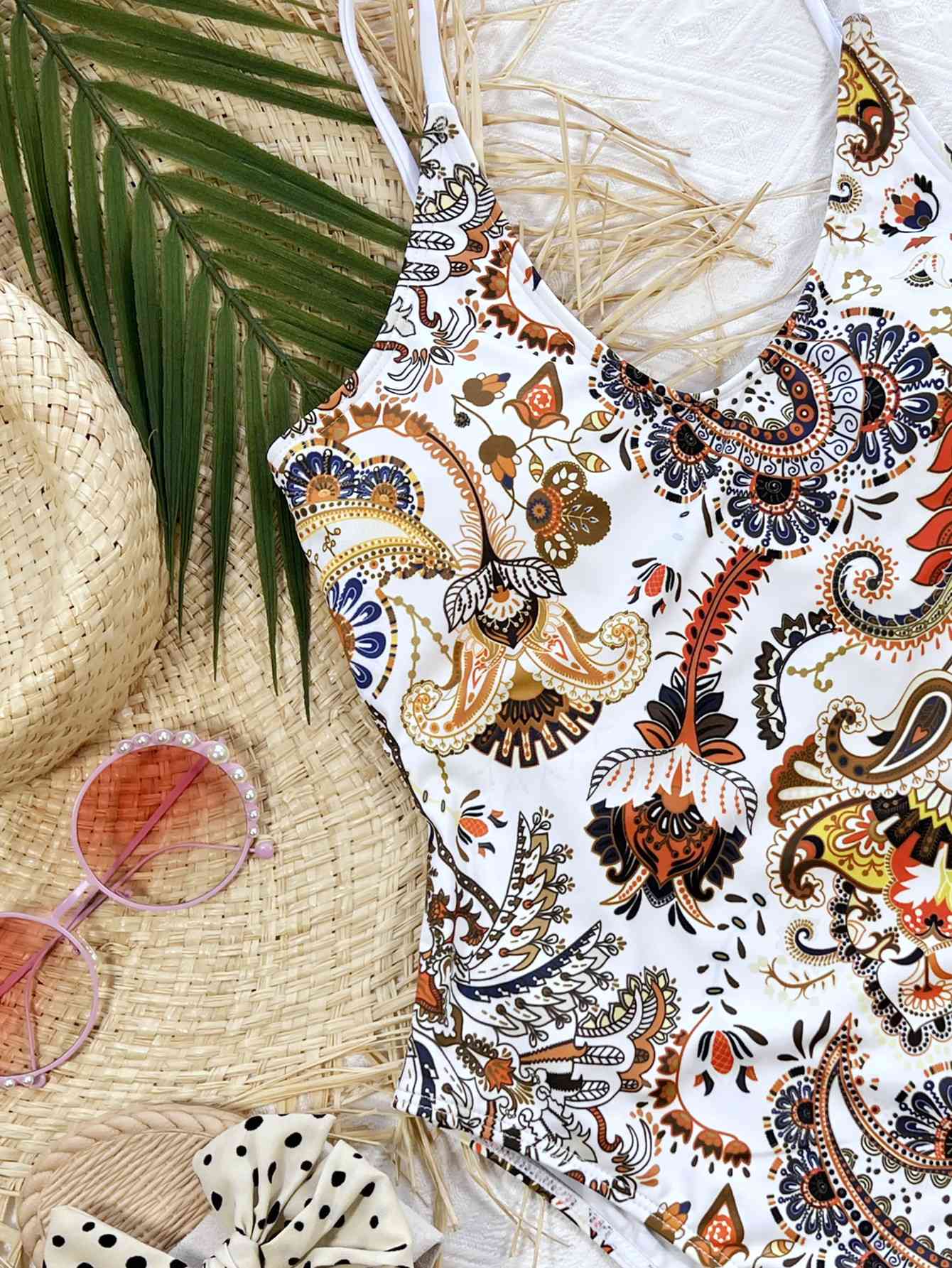 Printed Tie Back Scoop Neck One-Piece Swimsuit Shop One Place