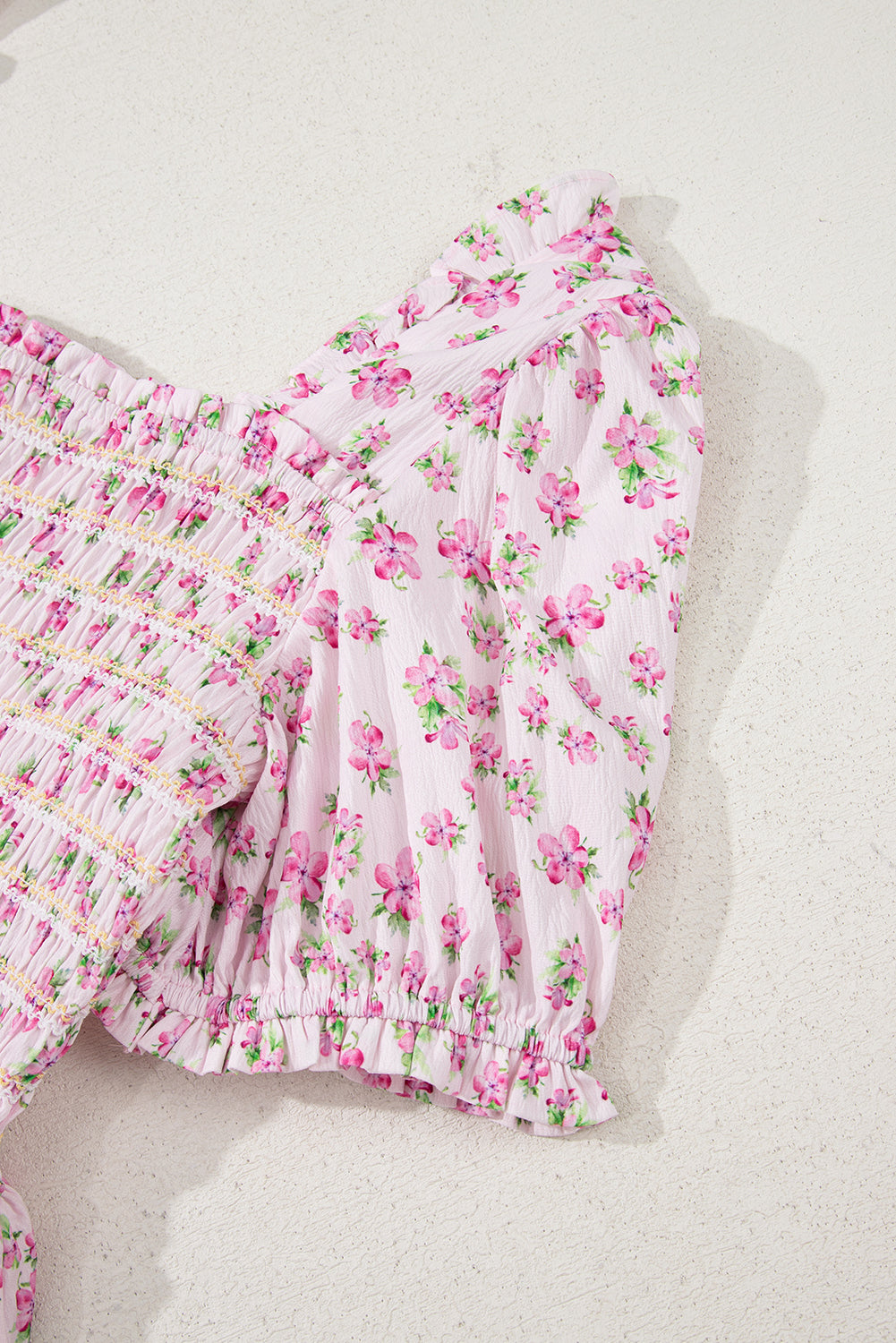 White Frill Neckline Shirred Bodice Floral Maxi Dress  Shop One Place