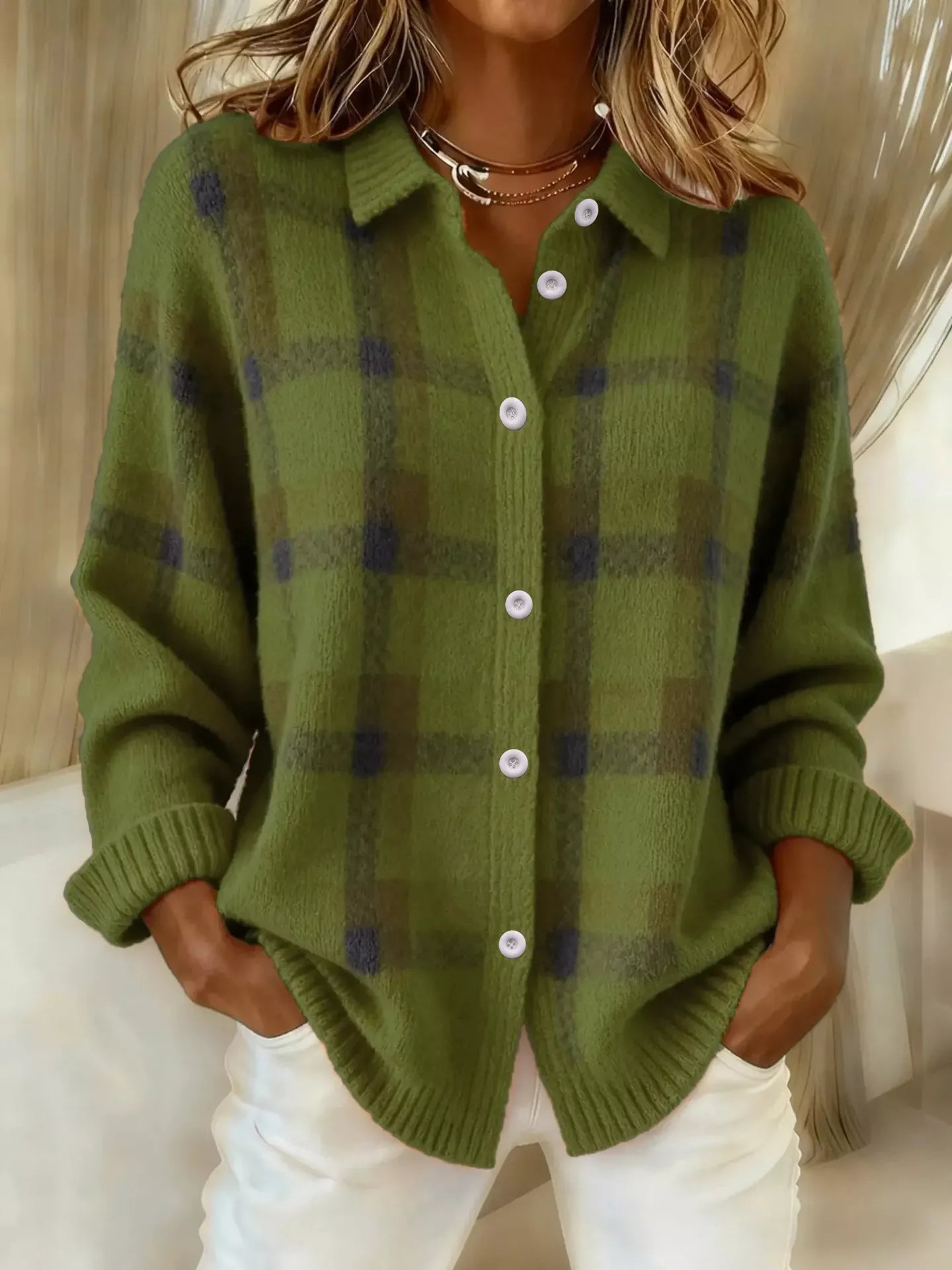 Plaid Button-Up Cardigan  Shop One Place