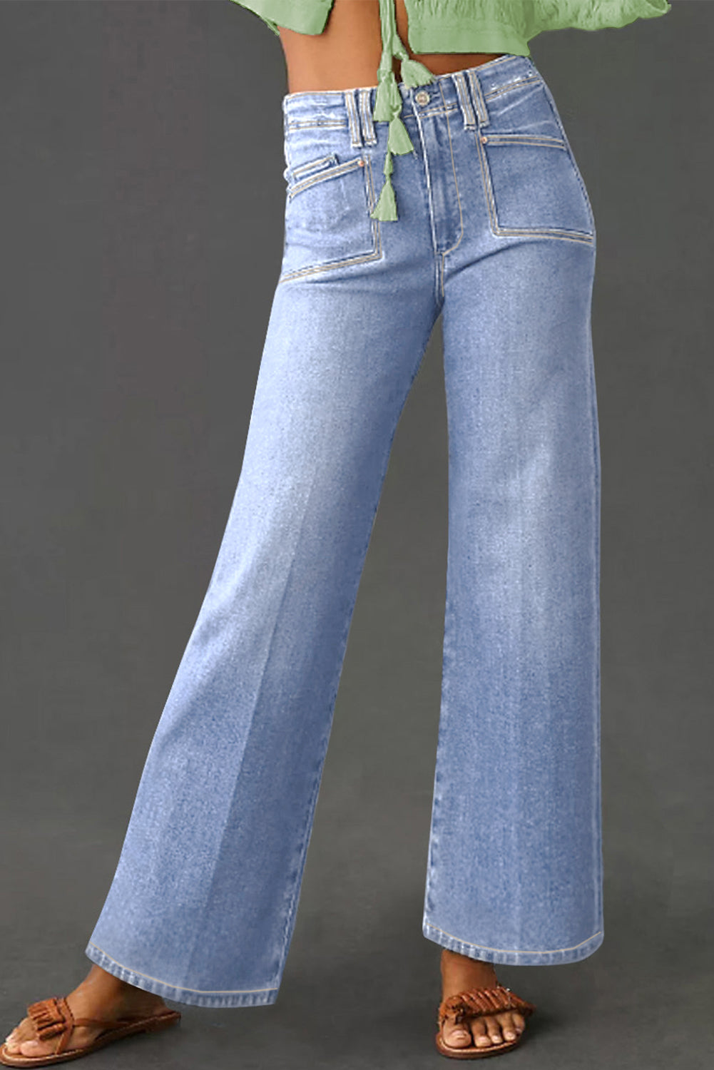 Beau Blue Loose Straight Leg Cropped High Waist Jeans  Shop One Place