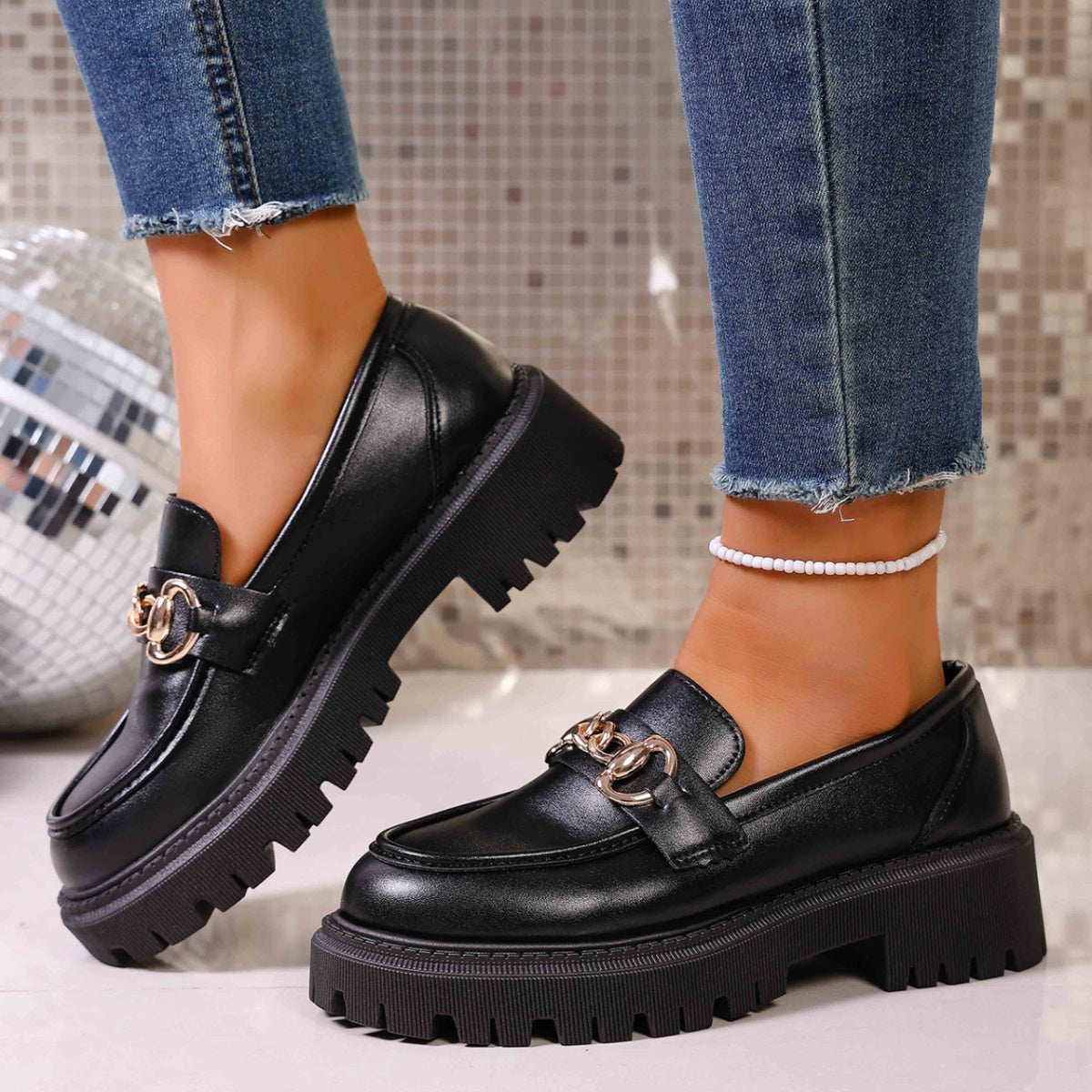 Chain Decor Round Toe Loafers  Shop One Place