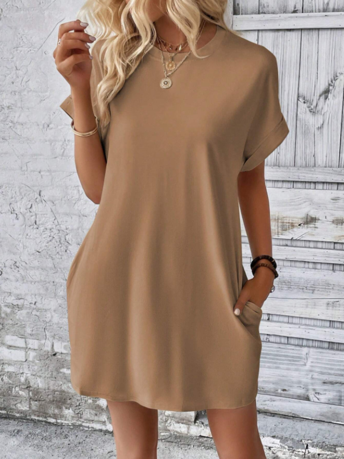 Short Sleeve Mini Tee Dress with Pockets  Shop One Place