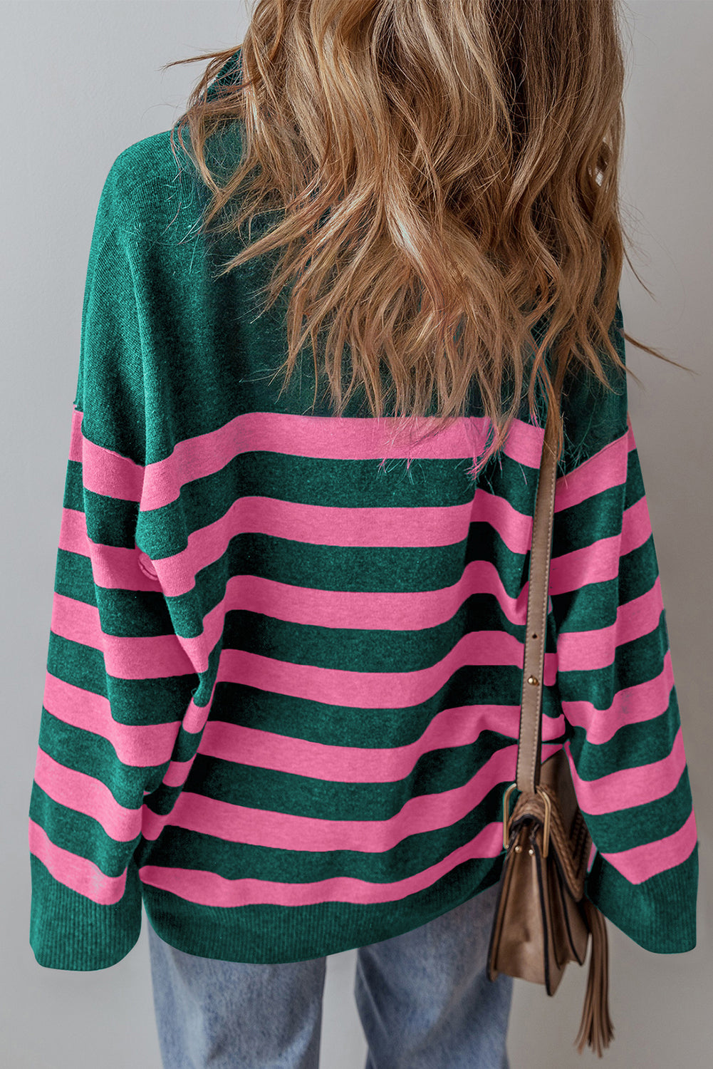 Striped Collared Quarter Zip Oversized Sweater