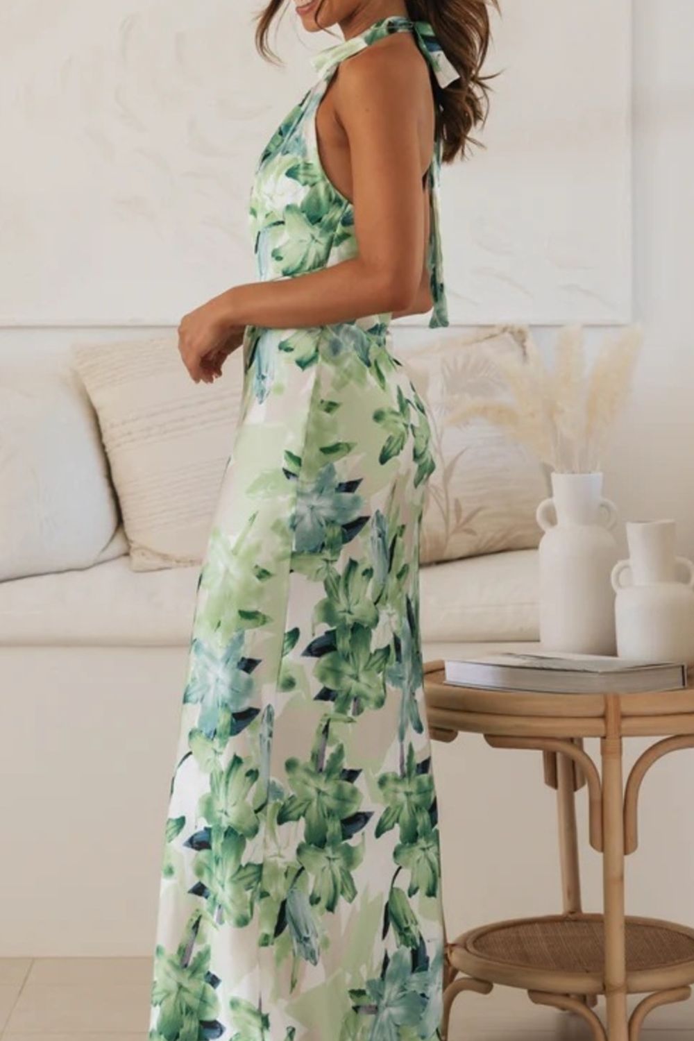 Floral Print Halter Neck Maxi Dress  Shop One Place