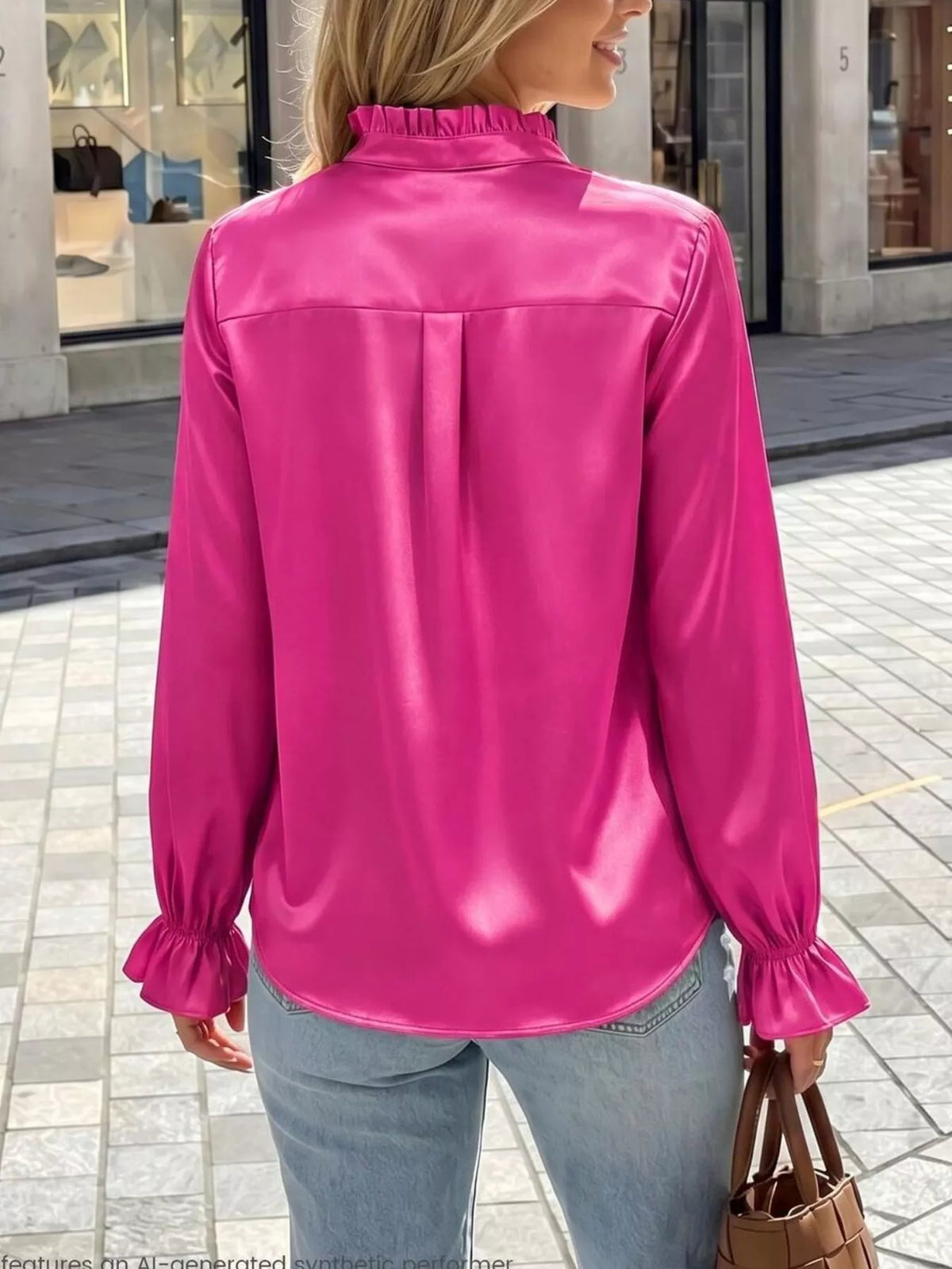 Women's Ruffle Trim Satin Button-Down Shirt – view 10