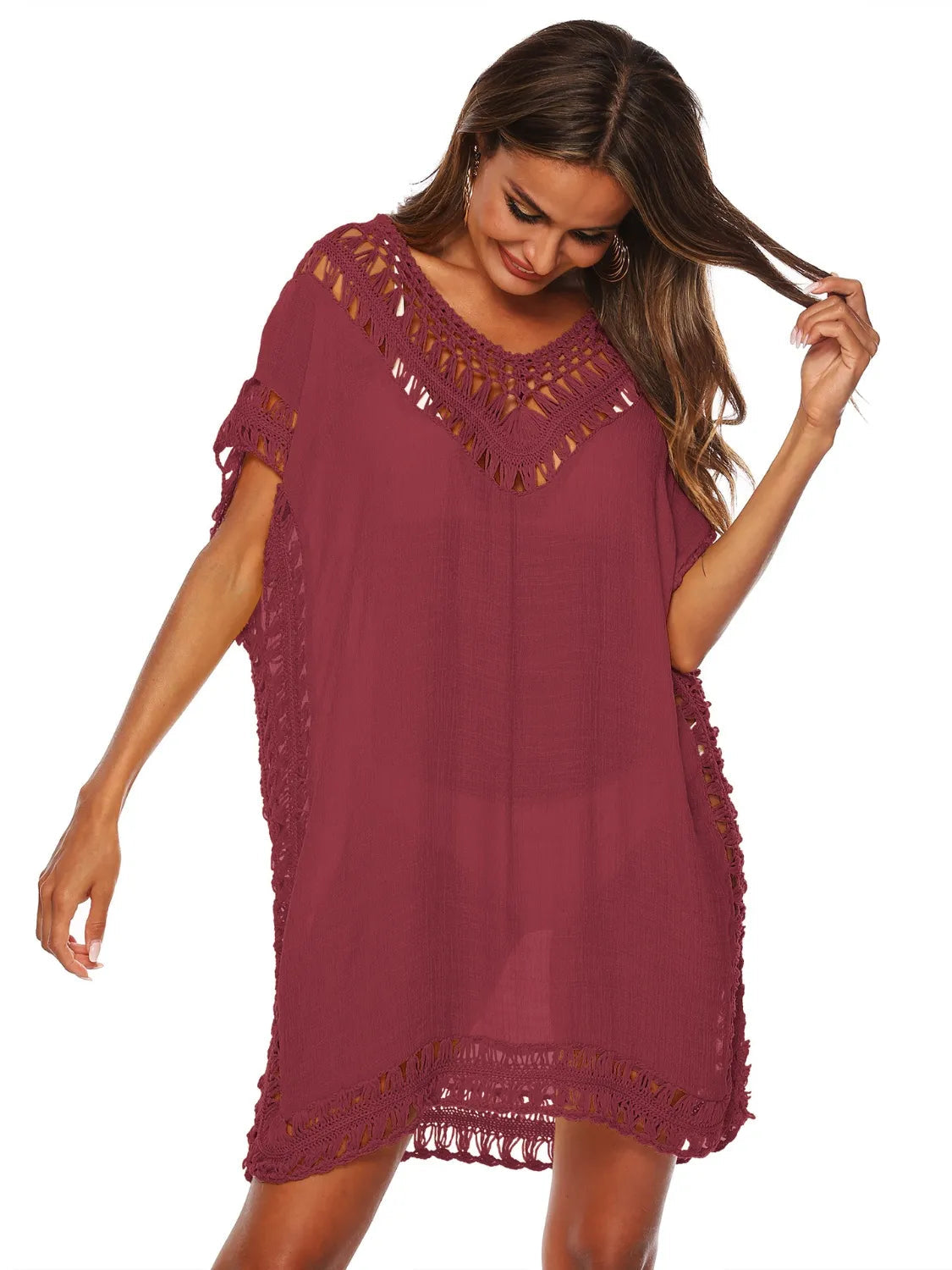 Bohemian Crochet Trim Beach Cover Up Dress  Shop One Place
