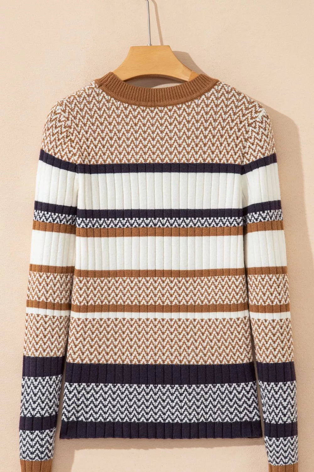 Stripe Stylish Pattern Knitted Ribbed Trim Slim Sweater  Shop One Place