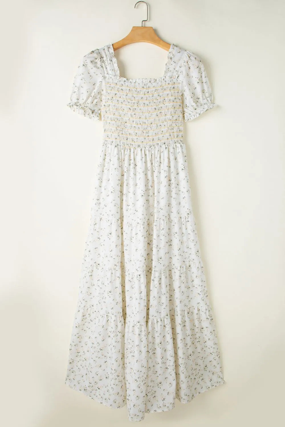 Floral Smocked Short Puff Sleeve Maxi Dress  Shop One Place