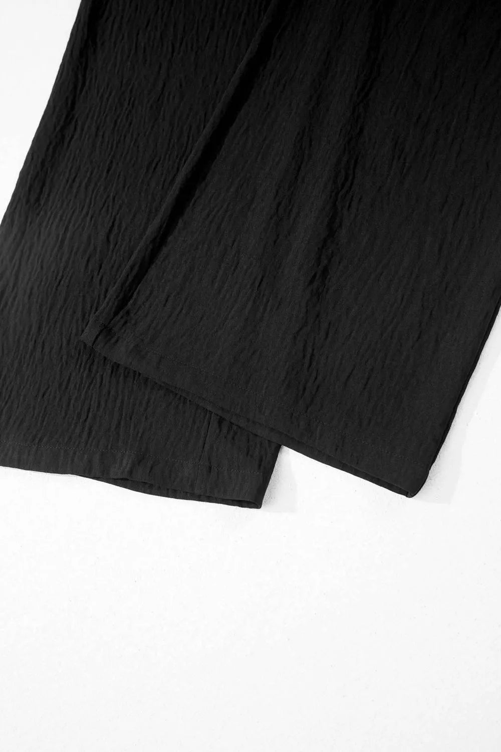 Solid Color Textured Crossed Waist Loose Pants  Shop One Place