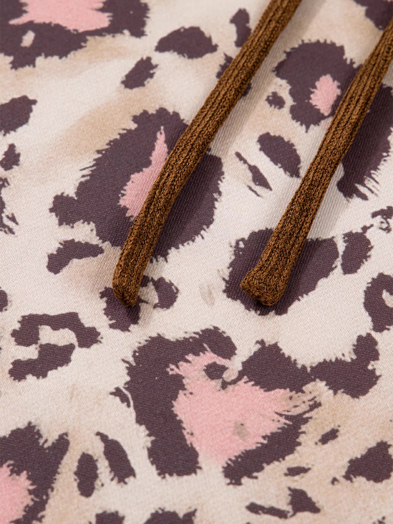 Plus Size Leopard Long Sleeve Drawstring Hoodie  Shop One Place