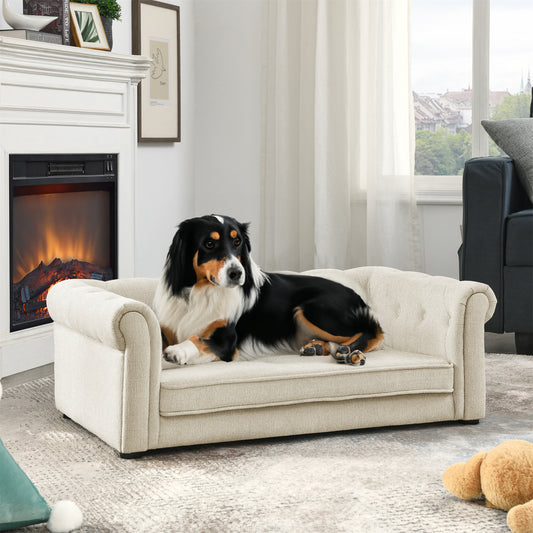 Stylish Beige Elevated Dog Sofa – Comfortable & Durable for Medium to Large Dogs!  Shop One Place