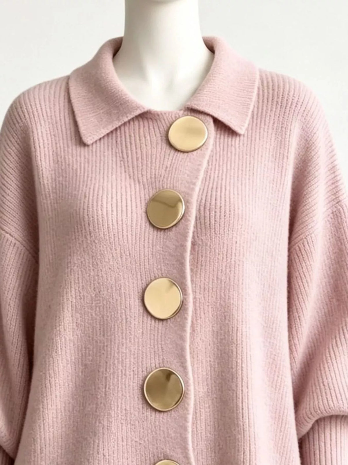 Full Size Collared Wavy Hem Knit Cardigan with Metal Button Plus Size  Shop One Place