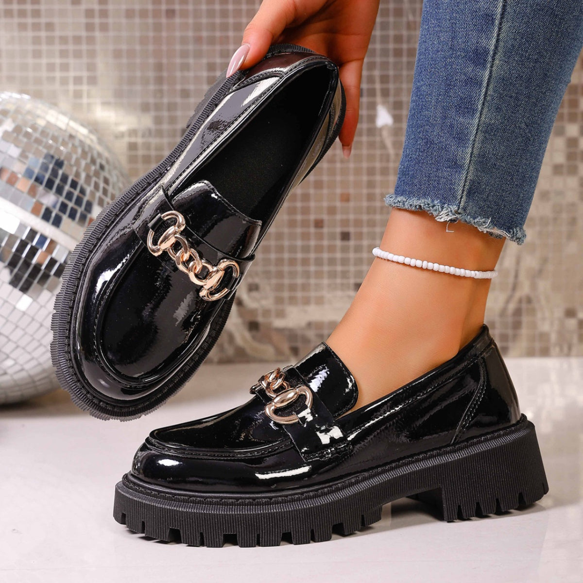 Chain Decor Round Toe Loafers  Shop One Place