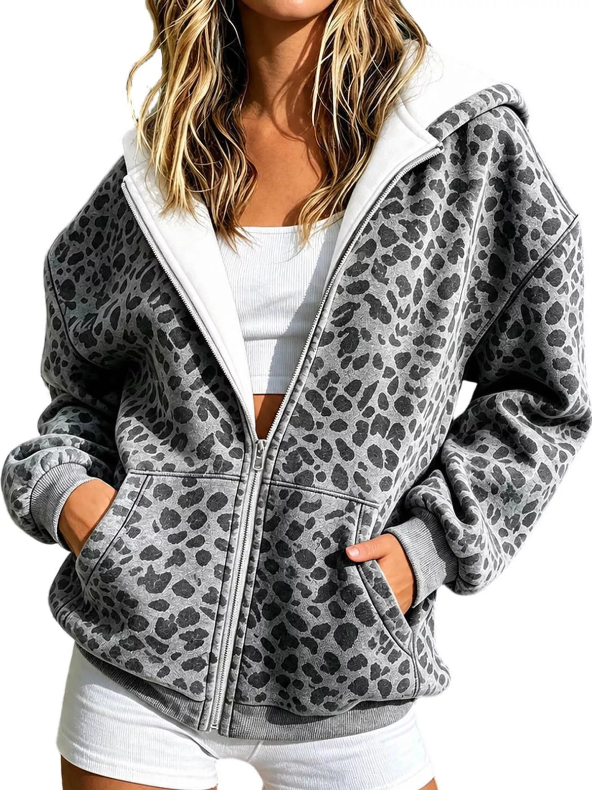 Women's Leopard Print Zip-Up Hoodie – view 5