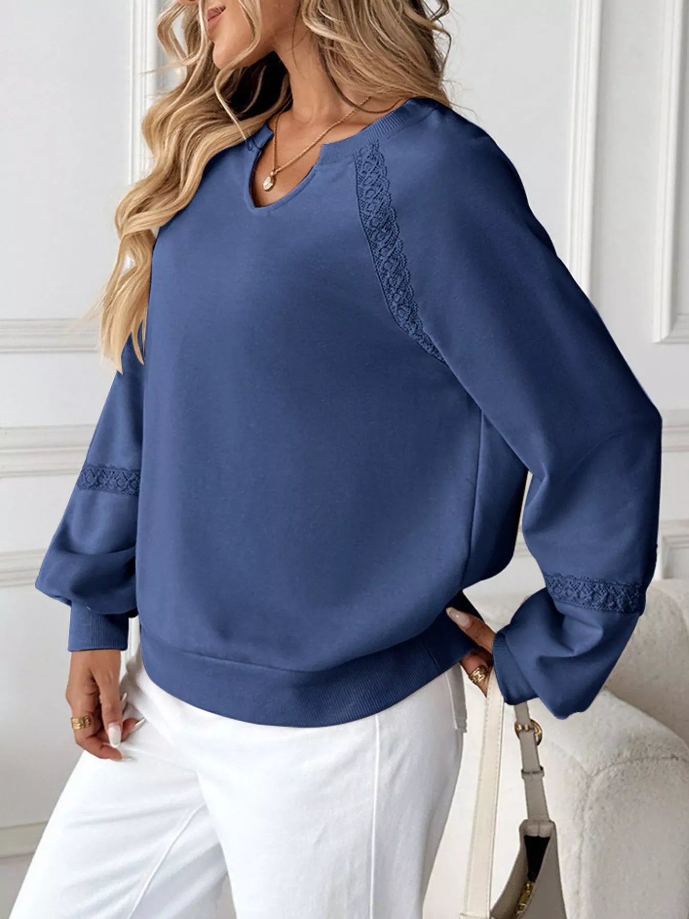 Notched Raglan Sleeve Sweatshirt  Shop One Place