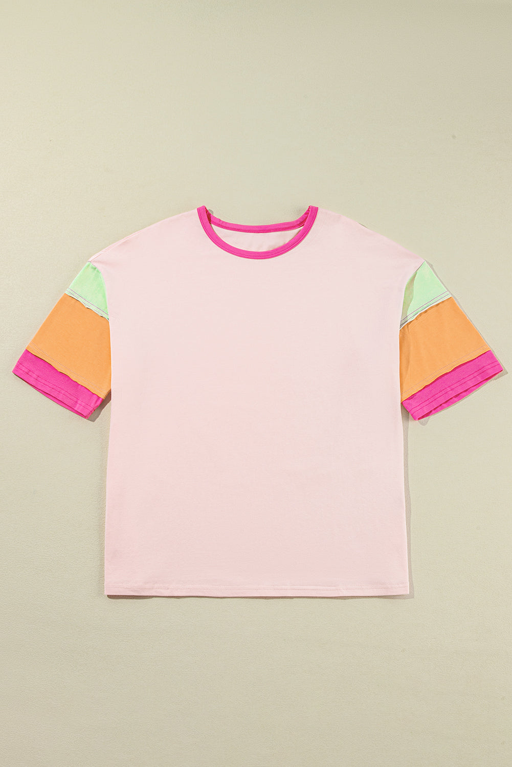 Green Color Block Sleeve Round Neck Oversize Top  Shop One Place