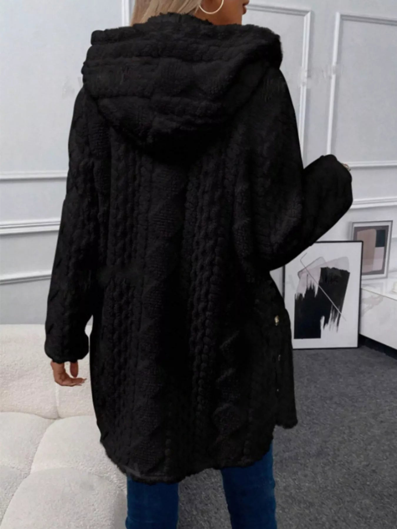 Hooded Button-Down Fleece Outerwear  Shop One Place