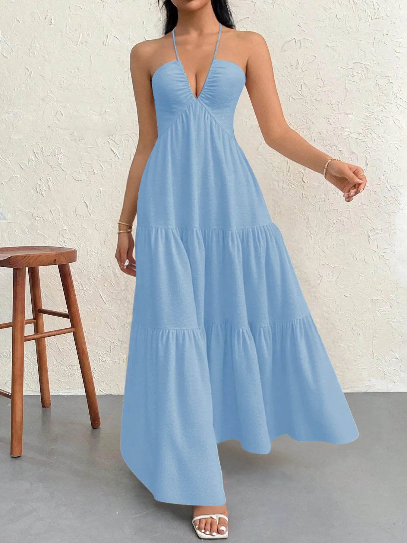 Halter Neck Tiered Maxi Dress  Shop One Place