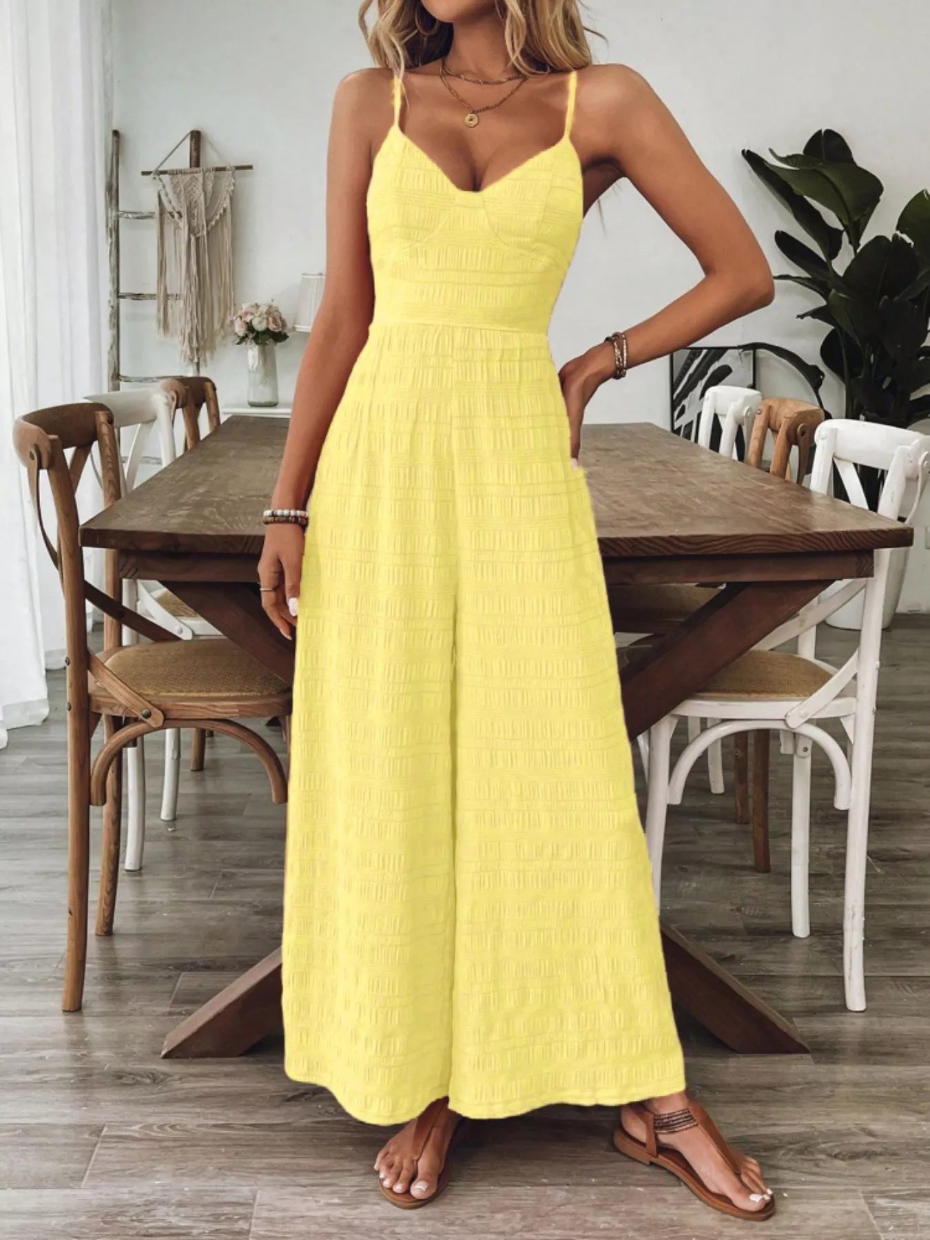 Bow Back Sleeveless Wide Leg Jumpsuit  Shop One Place