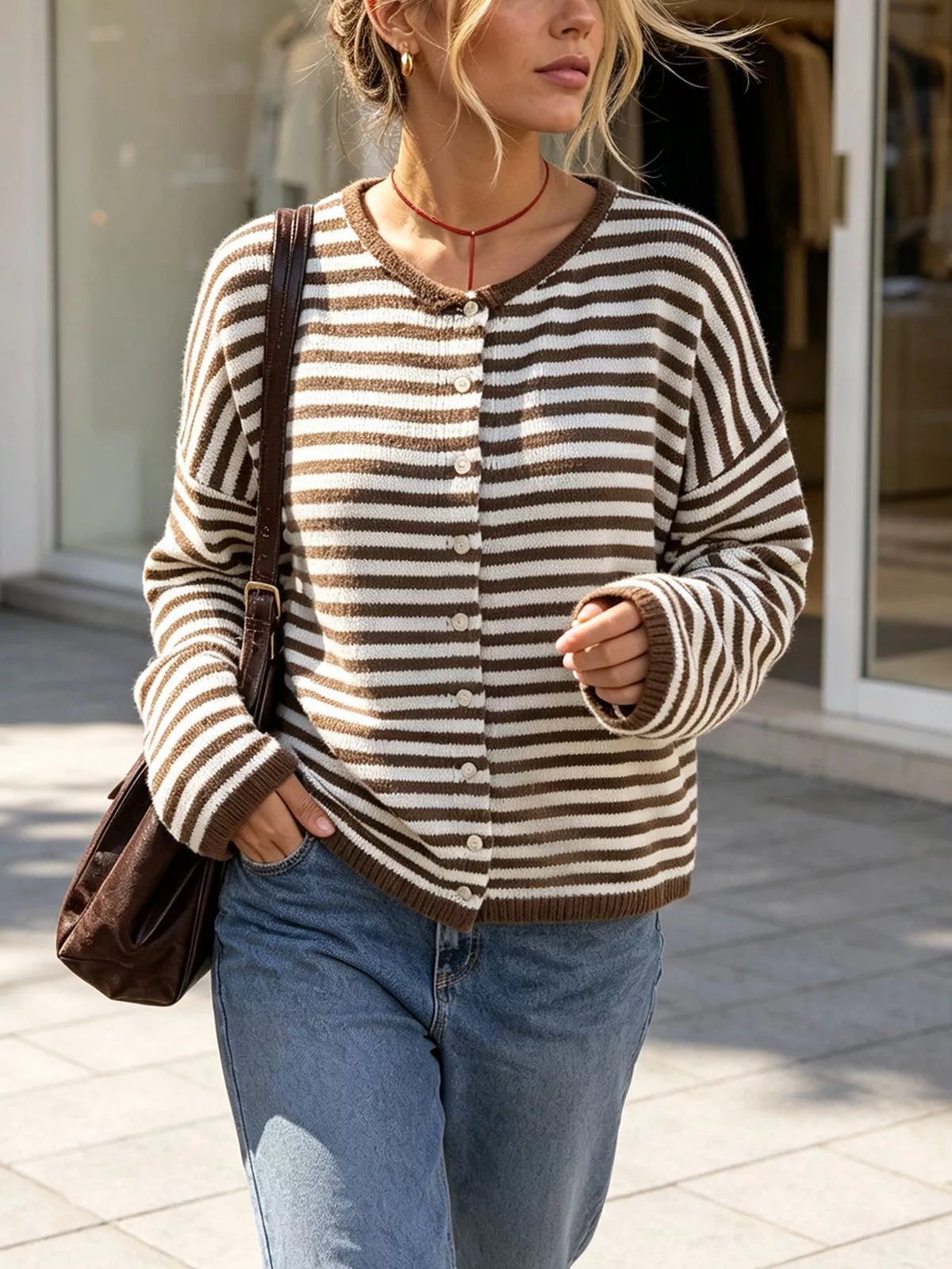 Women's Striped Button-Down Knit Cardigan – view 5