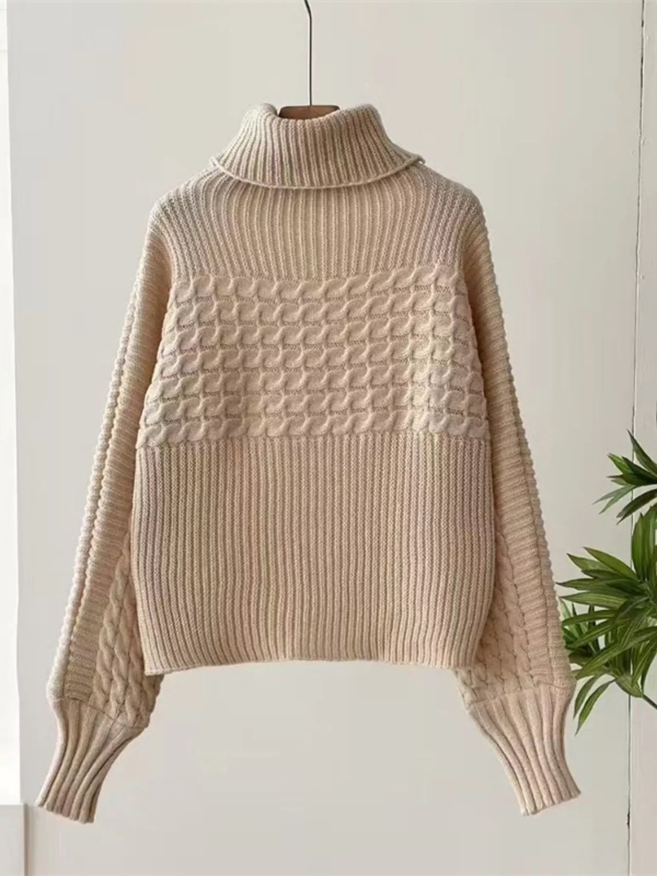 Full Size Textured Knit Turtleneck Long Sleeve Sweater Plus Size - Shop One Place