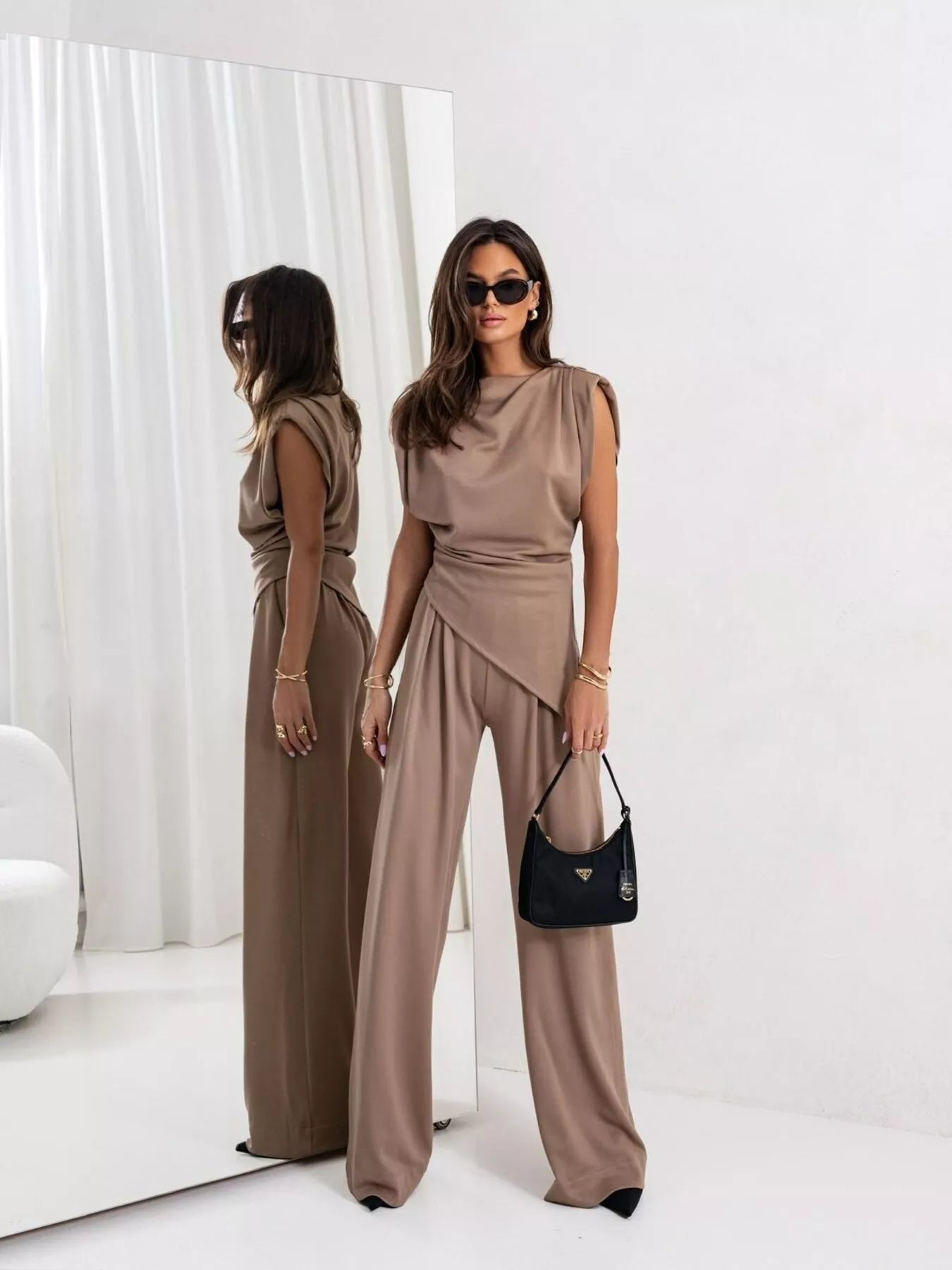 Satin Cowl Neck Top and Pants Set  Shop One Place