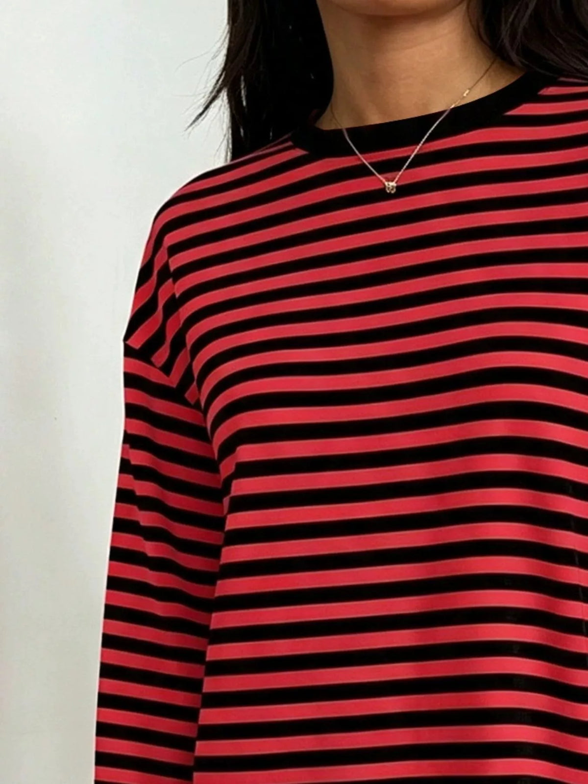 Striped Long Sleeve Crew Neck T-Shirt Plus Size in Multicolor
